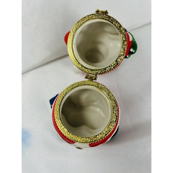 Santa Carrying Tree Porcelain Christmas Trinket Box Hinged Gold Accents - Picture 4 of 11